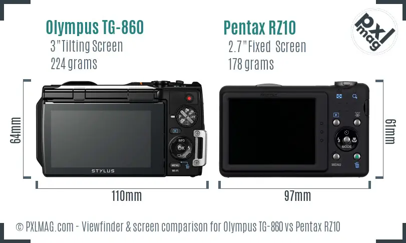 Olympus TG-860 vs Pentax RZ10 Screen and Viewfinder comparison