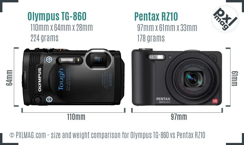 Olympus TG-860 vs Pentax RZ10 size comparison