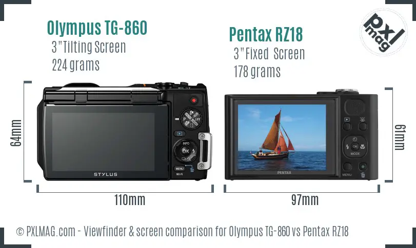 Olympus TG-860 vs Pentax RZ18 Screen and Viewfinder comparison