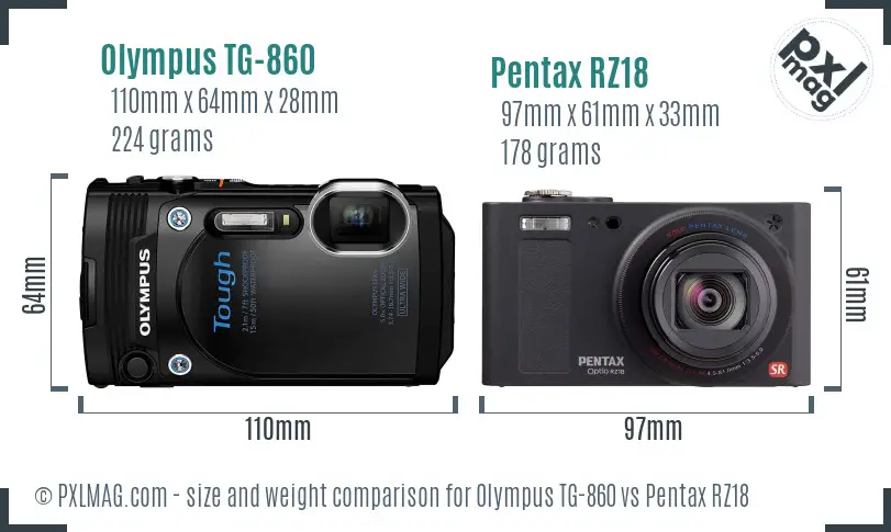 Olympus TG-860 vs Pentax RZ18 size comparison