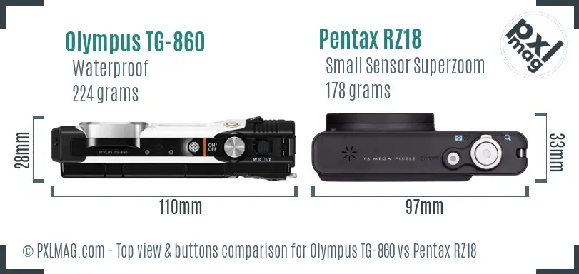 Olympus TG-860 vs Pentax RZ18 top view buttons comparison