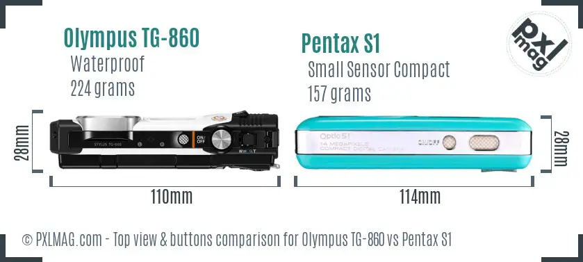 Olympus TG-860 vs Pentax S1 top view buttons comparison