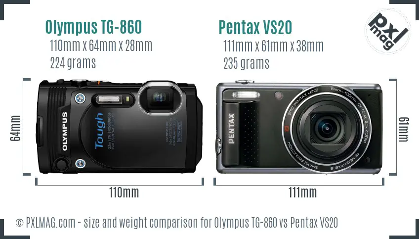 Olympus TG-860 vs Pentax VS20 size comparison