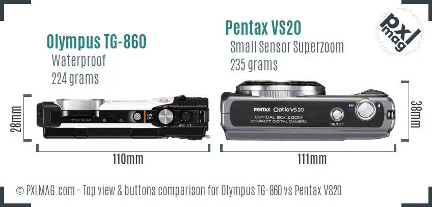 Olympus TG-860 vs Pentax VS20 top view buttons comparison