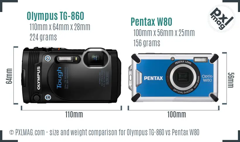 Olympus TG-860 vs Pentax W80 size comparison