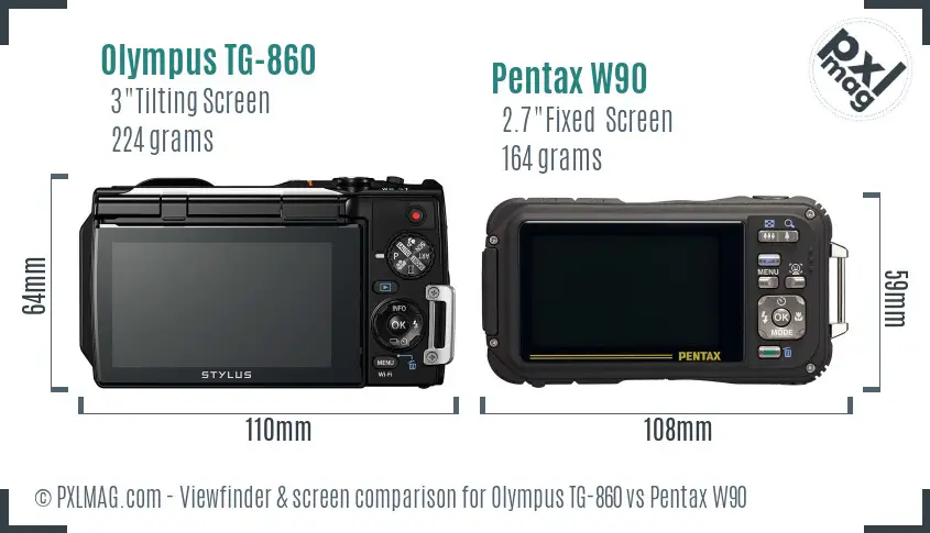 Olympus TG-860 vs Pentax W90 Screen and Viewfinder comparison