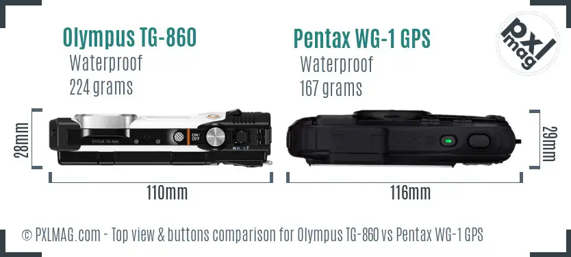 Olympus TG-860 vs Pentax WG-1 GPS top view buttons comparison