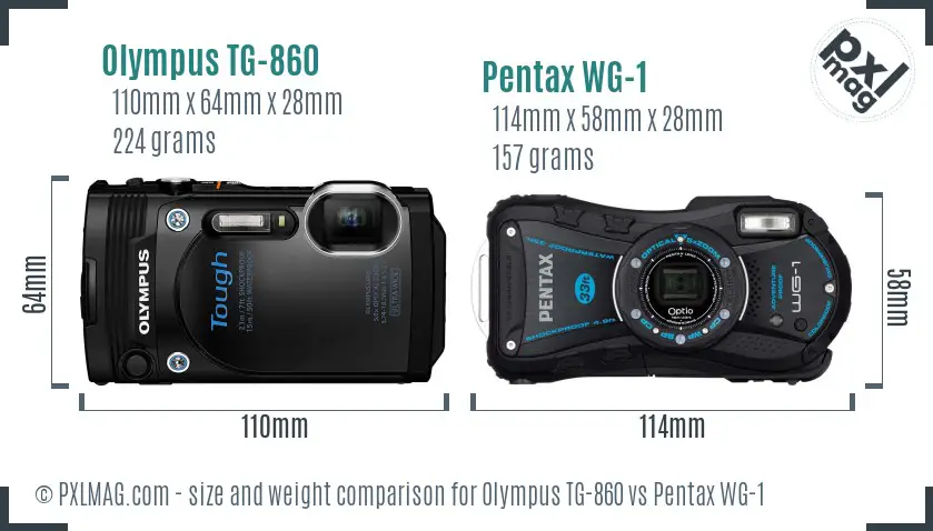 Olympus TG-860 vs Pentax WG-1 size comparison