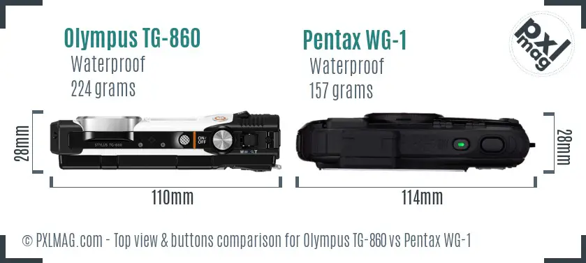 Olympus TG-860 vs Pentax WG-1 top view buttons comparison