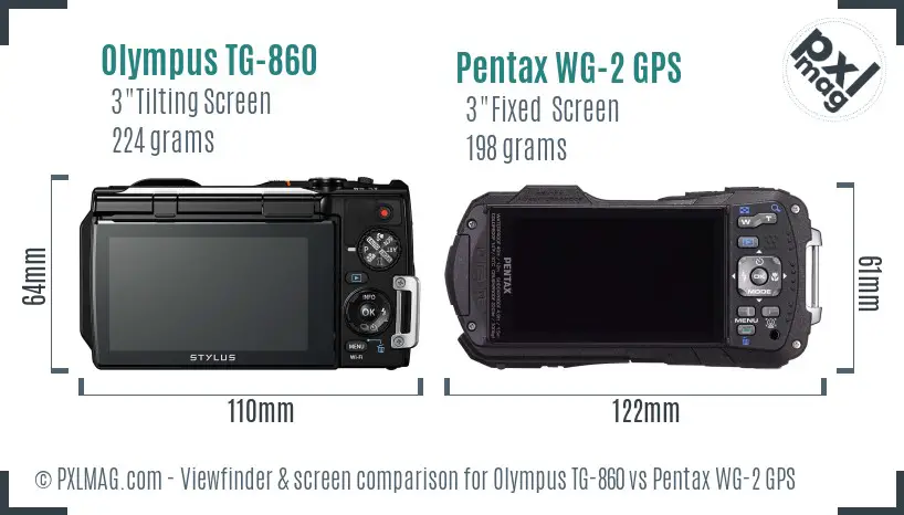 Olympus TG-860 vs Pentax WG-2 GPS Screen and Viewfinder comparison