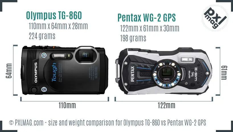 Olympus TG-860 vs Pentax WG-2 GPS size comparison