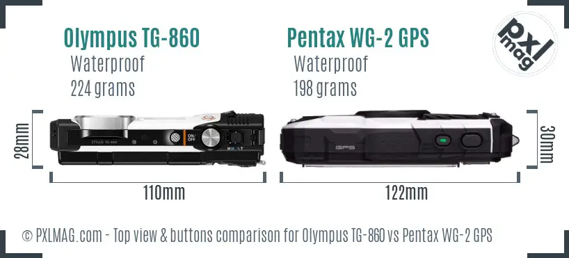 Olympus TG-860 vs Pentax WG-2 GPS top view buttons comparison