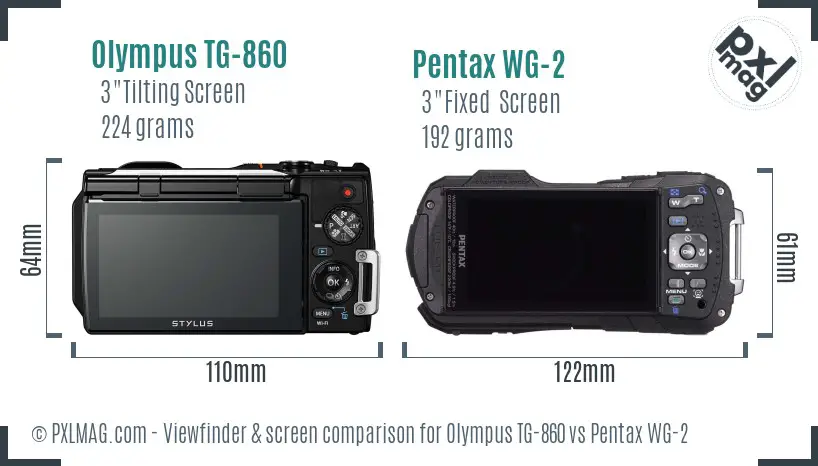 Olympus TG-860 vs Pentax WG-2 Screen and Viewfinder comparison