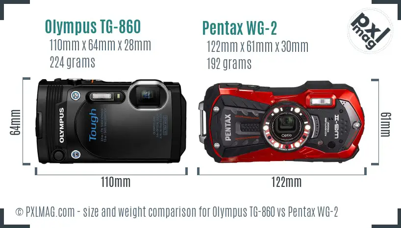 Olympus TG-860 vs Pentax WG-2 size comparison