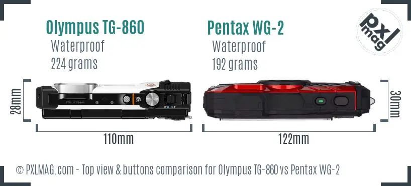 Olympus TG-860 vs Pentax WG-2 top view buttons comparison