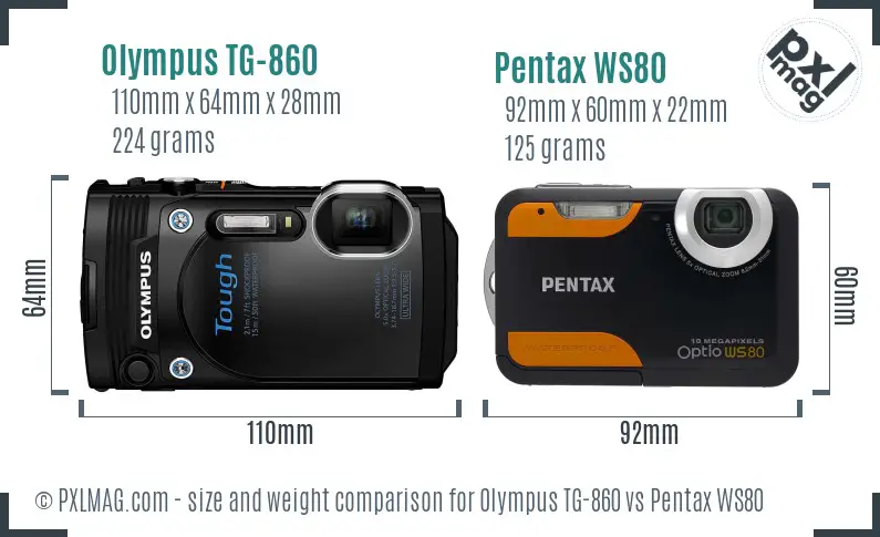 Olympus TG-860 vs Pentax WS80 size comparison