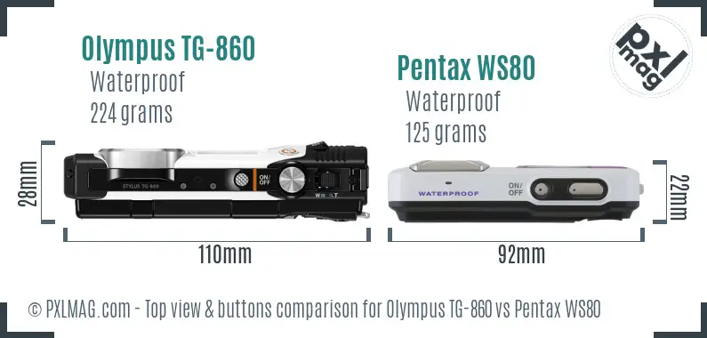 Olympus TG-860 vs Pentax WS80 top view buttons comparison