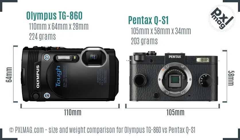 Olympus TG-860 vs Pentax Q-S1 size comparison