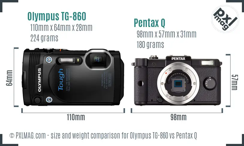 Olympus TG-860 vs Pentax Q size comparison