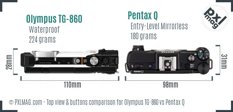 Olympus TG-860 vs Pentax Q top view buttons comparison