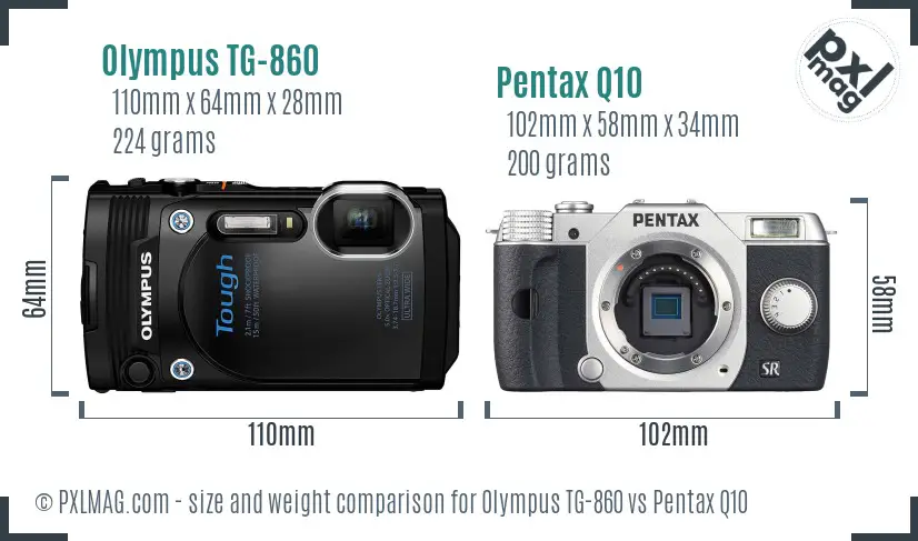 Olympus TG-860 vs Pentax Q10 size comparison Olympus TG-860 vs Pentax Q10 size comparison
