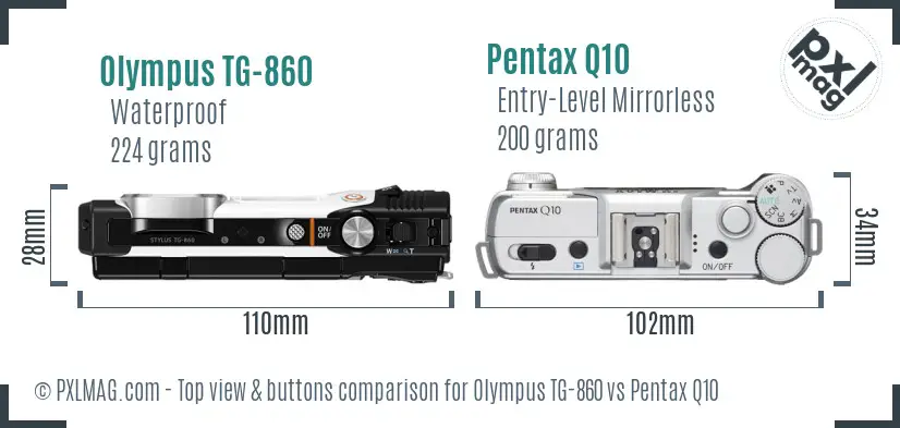 Olympus TG-860 vs Pentax Q10 top view buttons comparison Olympus TG-860 vs Pentax Q10 top view buttons comparison