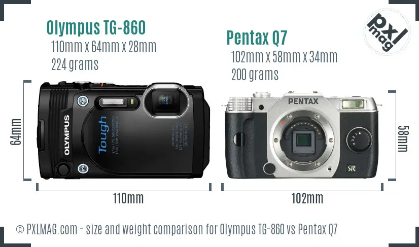 Olympus TG-860 vs Pentax Q7 size comparison