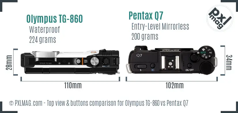 Olympus TG-860 vs Pentax Q7 top view buttons comparison
