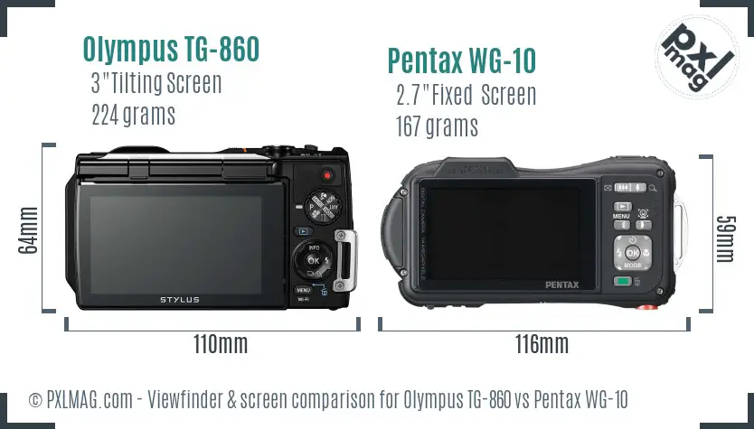 Olympus TG-860 vs Pentax WG-10 Screen and Viewfinder comparison