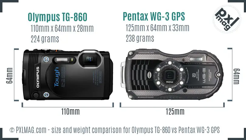 Olympus TG-860 vs Pentax WG-3 GPS size comparison Olympus TG-860 vs Pentax WG-3 GPS size comparison