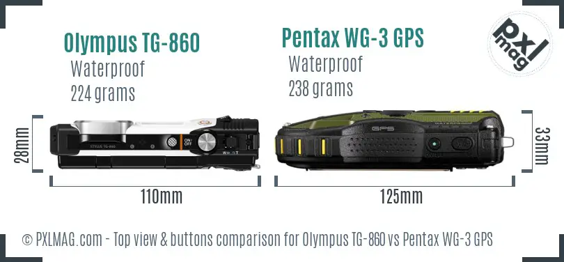 Olympus TG-860 vs Pentax WG-3 GPS top view buttons comparison Olympus TG-860 vs Pentax WG-3 GPS top view buttons comparison