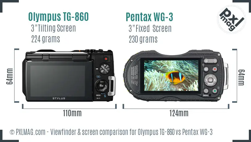 Olympus TG-860 vs Pentax WG-3 Screen and Viewfinder comparison
