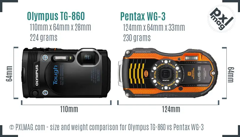Olympus TG-860 vs Pentax WG-3 size comparison