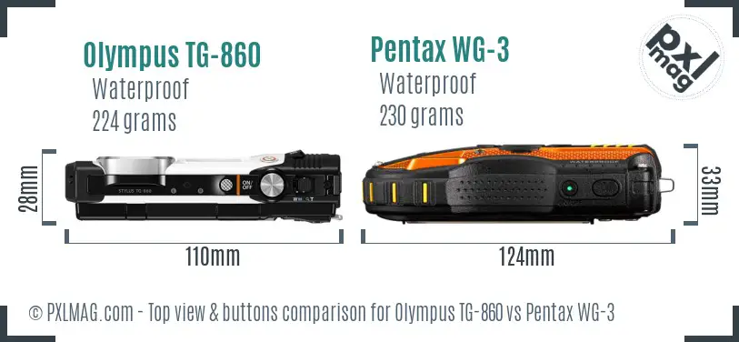 Olympus TG-860 vs Pentax WG-3 top view buttons comparison