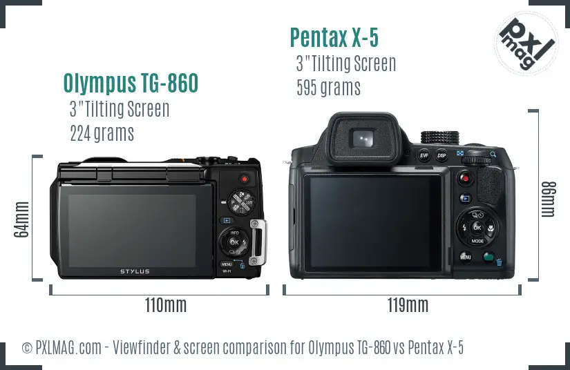 Olympus TG-860 vs Pentax X-5 Screen and Viewfinder comparison