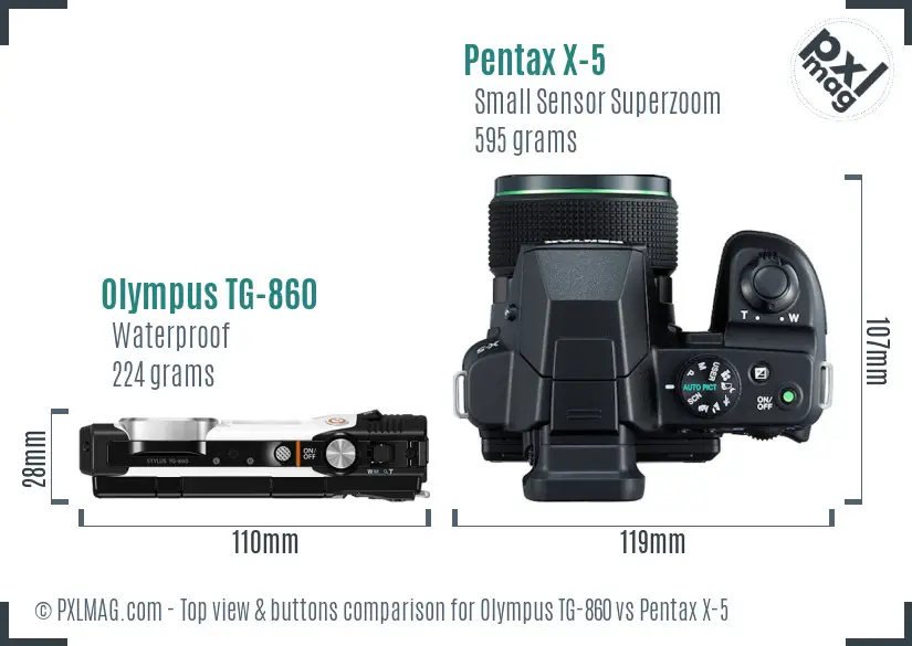 Olympus TG-860 vs Pentax X-5 top view buttons comparison