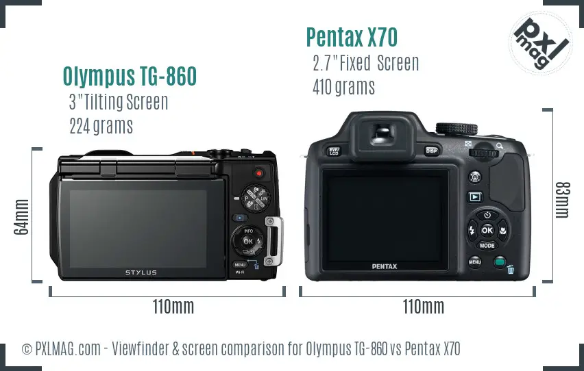 Olympus TG-860 vs Pentax X70 Screen and Viewfinder comparison
