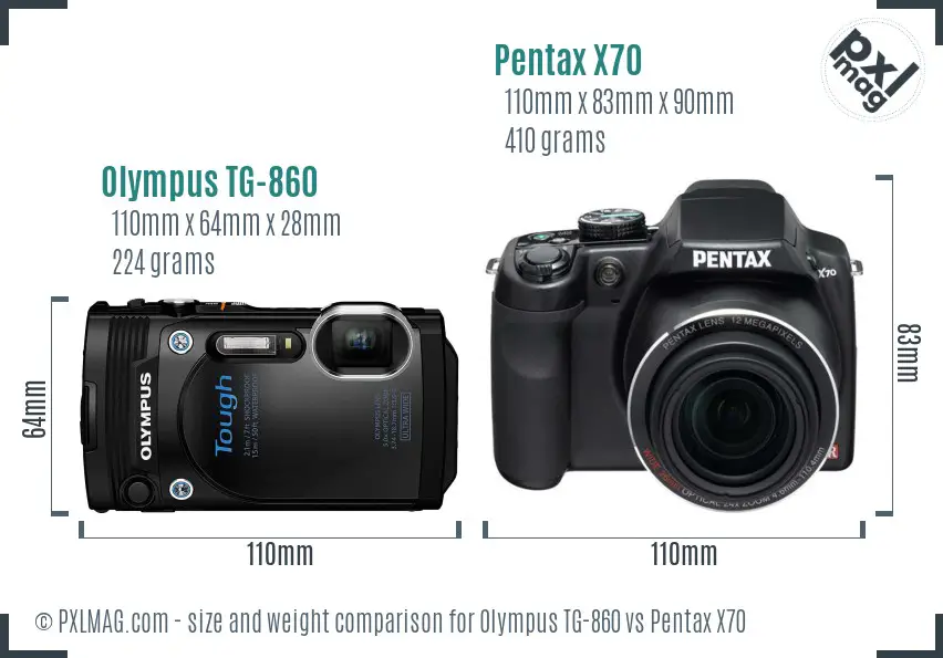 Olympus TG-860 vs Pentax X70 size comparison