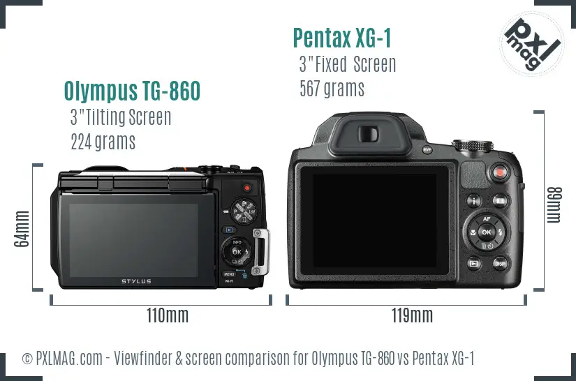 Olympus TG-860 vs Pentax XG-1 Screen and Viewfinder comparison