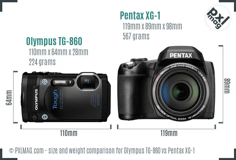 Olympus TG-860 vs Pentax XG-1 size comparison