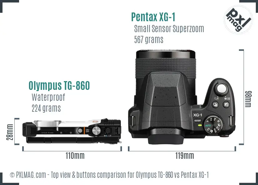 Olympus TG-860 vs Pentax XG-1 top view buttons comparison