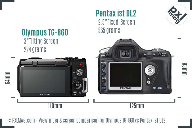 Olympus TG-860 vs Pentax ist DL2 Screen and Viewfinder comparison