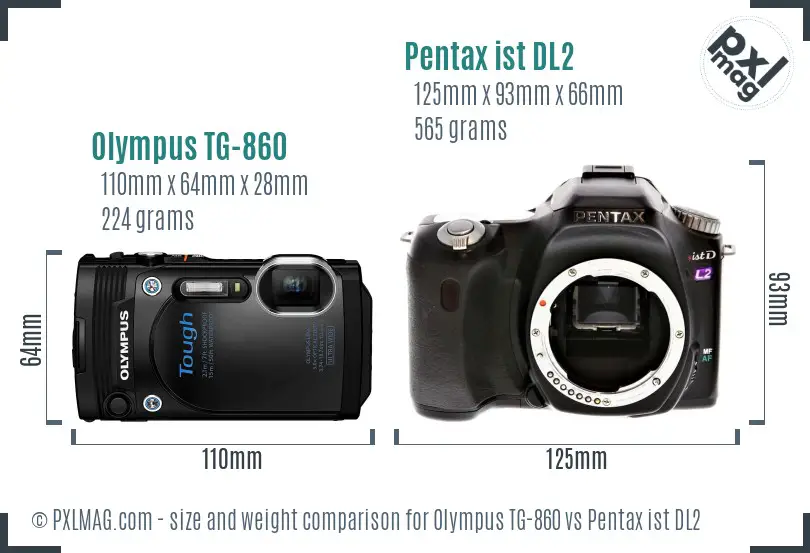 Olympus TG-860 vs Pentax ist DL2 size comparison