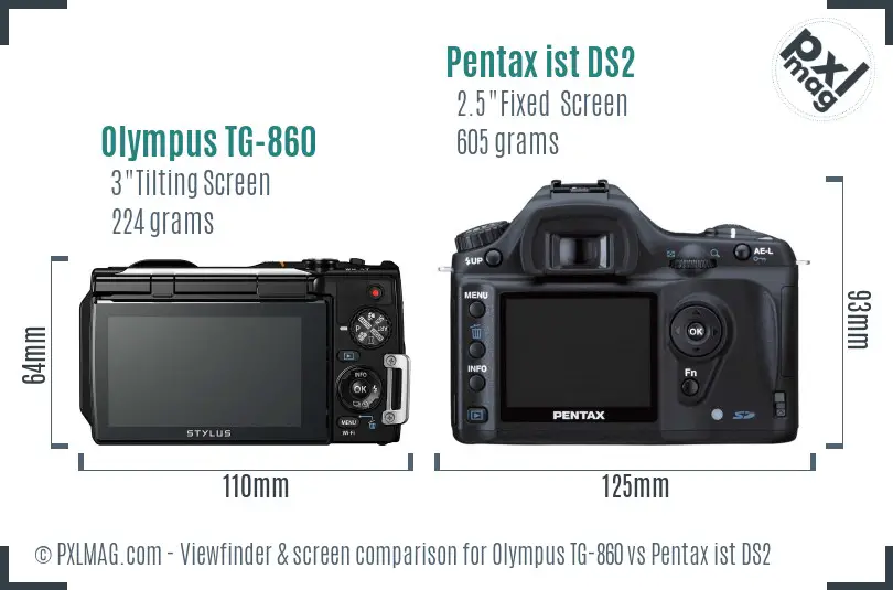 Olympus TG-860 vs Pentax ist DS2 Screen and Viewfinder comparison