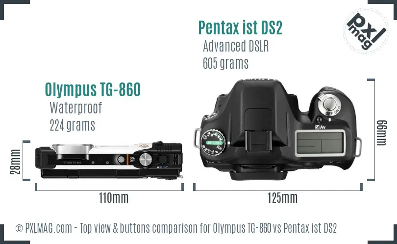 Olympus TG-860 vs Pentax ist DS2 top view buttons comparison