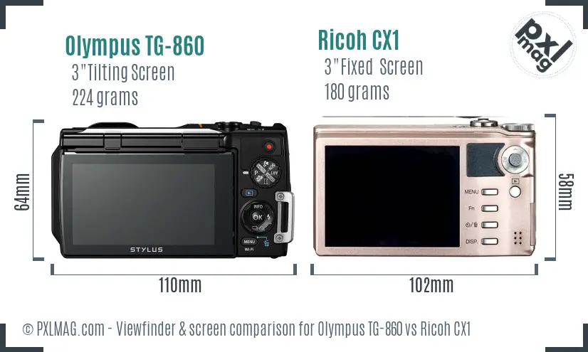 Olympus TG-860 vs Ricoh CX1 Screen and Viewfinder comparison