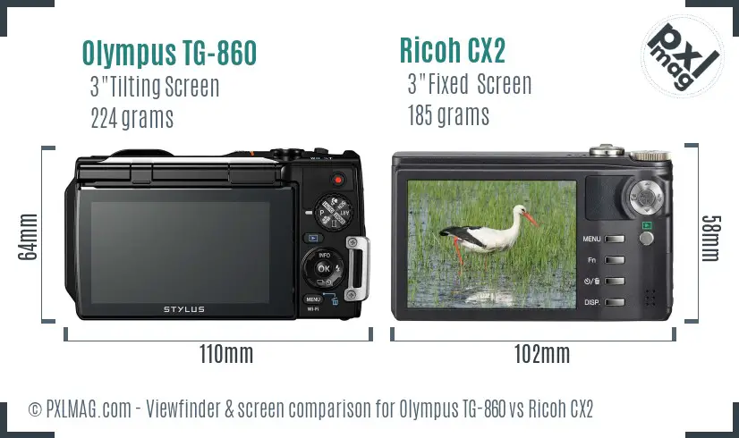 Olympus TG-860 vs Ricoh CX2 Screen and Viewfinder comparison