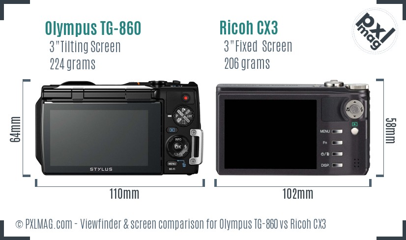 Olympus TG-860 vs Ricoh CX3 Screen and Viewfinder comparison