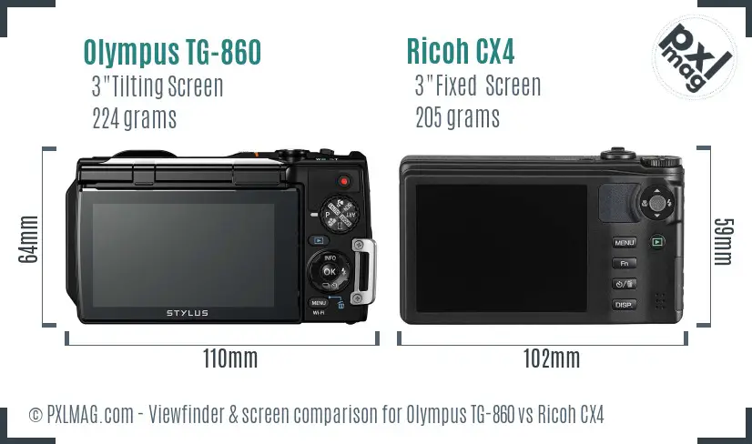 Olympus TG-860 vs Ricoh CX4 Screen and Viewfinder comparison