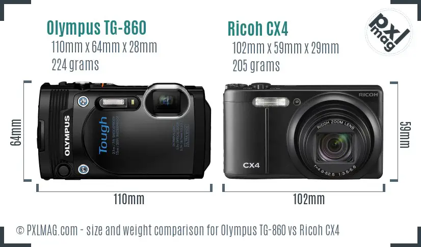 Olympus TG-860 vs Ricoh CX4 size comparison